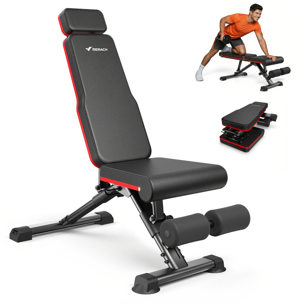 990 Lb Heavy-Duty Adjustable Dumbbell Bench, 7-Level Quick-Fold, 196mm Ultra-Thin Folded Profile, 10-Second Fold, Anti-Slip, Multi-Function for Bench Press, Fly & Sit-Ups, Home Gym