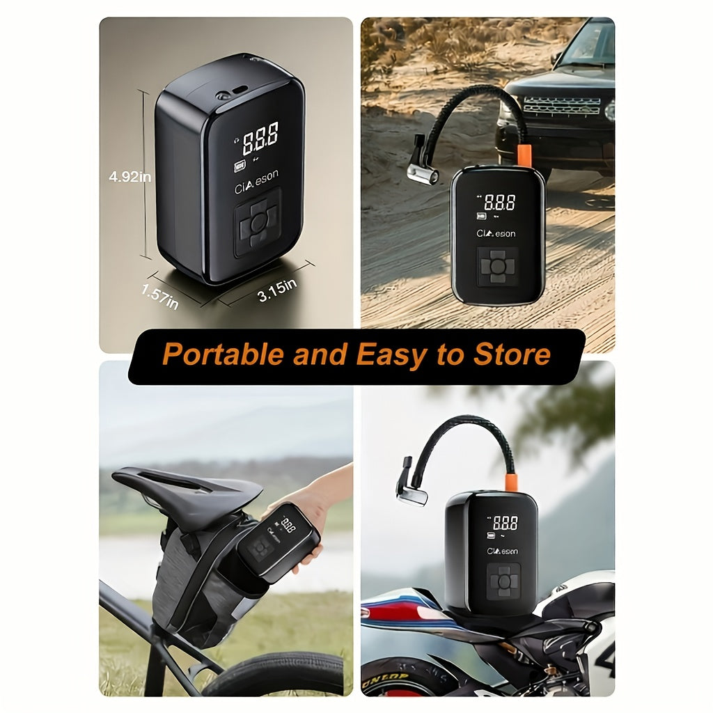 Portable Tire Inflator, 100W Cordless Air Pump, 4000mAh Battery, 30-Second Inflation, 5 Modes, Digital PSI Display, Type-C Charging, LED Light, Multi-Nozzle for Car, Motorcycle, Bicycle, Ball