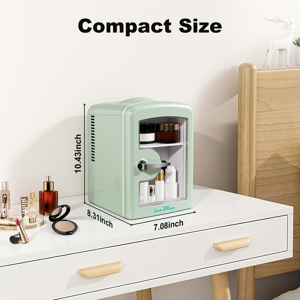 Portable Mini Fridge with Mirror & Light – 1.06 Gal, Dual Heating & Cooling, Holds 6 Cans, Compact Bedroom Vanity Refrigerator for Skincare, Drinks & Snacks, Pink / Green / White – Nova Mart