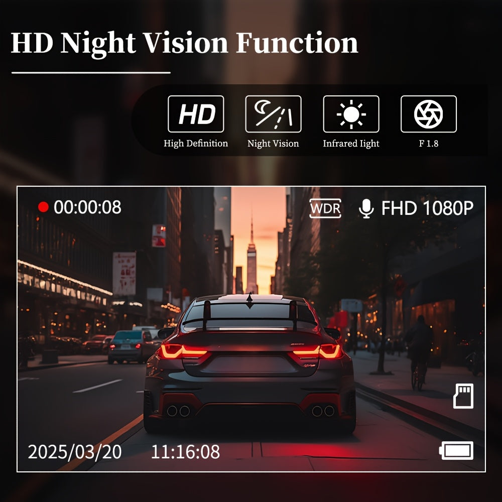 Dash Cam S2N 1080P HD Front and Rear Dual Camera with ADAS, Night Vision, G-Sensor, Loop Recording, 24Hr Parking Mode, 170° Wide Angle, 2" IPS Screen Car DVR, SD Card Not Included