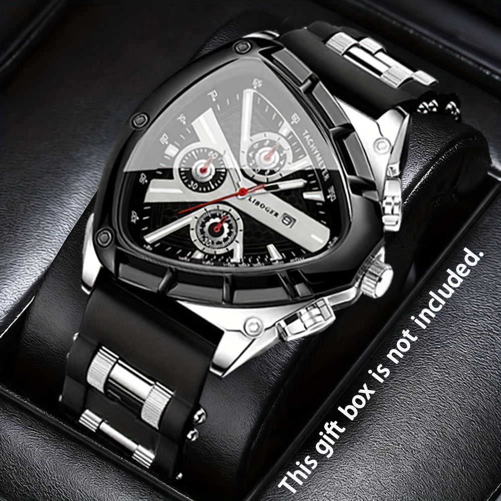 2pcs Men's Watch Set: Sports Triangle Dial Silicone Strap and Retro Square Dial Quartz Watch with Date Display, Casual Dress Watches for Valentine's Day or Father's Day Gift
