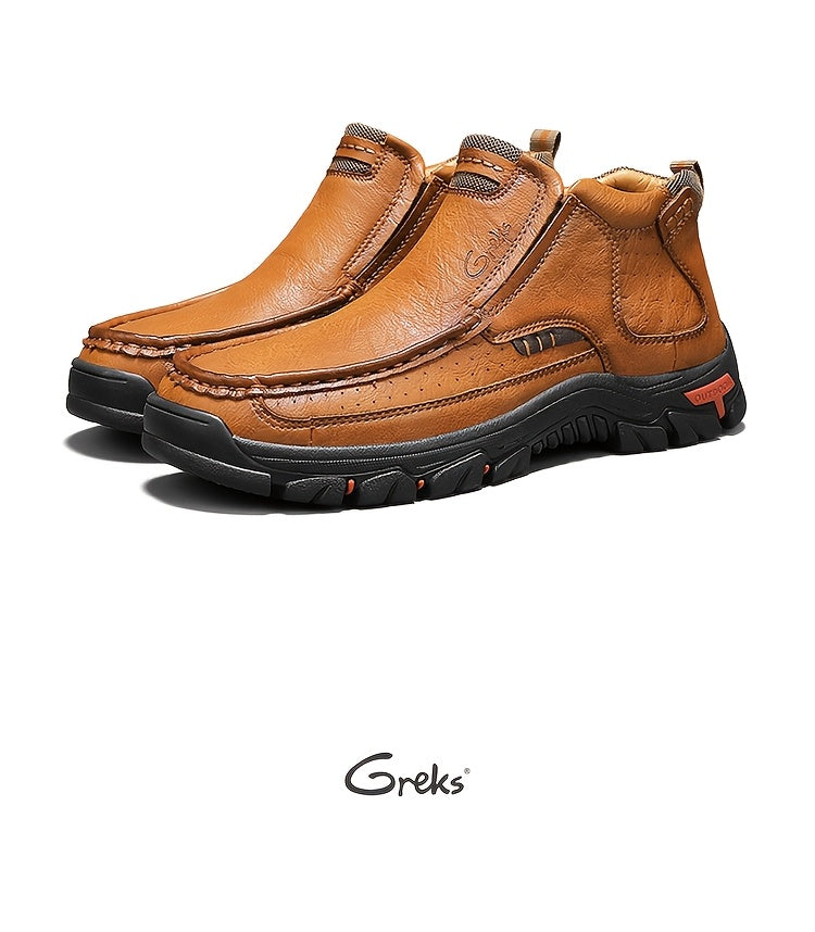 GREKS Men's Hand-Stitched Slip-On Ankle Boots, Casual Moccasin Chukka Loafers with Non-Slip Sole for Outdoor Hiking, Driving, and Daily Wear – Comfortable Lightweight Men's Shoes
