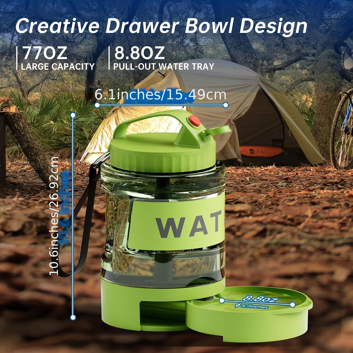 77oz Large Dog Water Bottle with Pull-Out Bowl – 2.2L Portable Travel Water Dispenser for Dogs, Ice Cube Compatible, Leak-Proof Design for Camping, Hiking, Beach, and Road Trips, Essential Outdoor Pet Hydration Accessory for Large Dogs