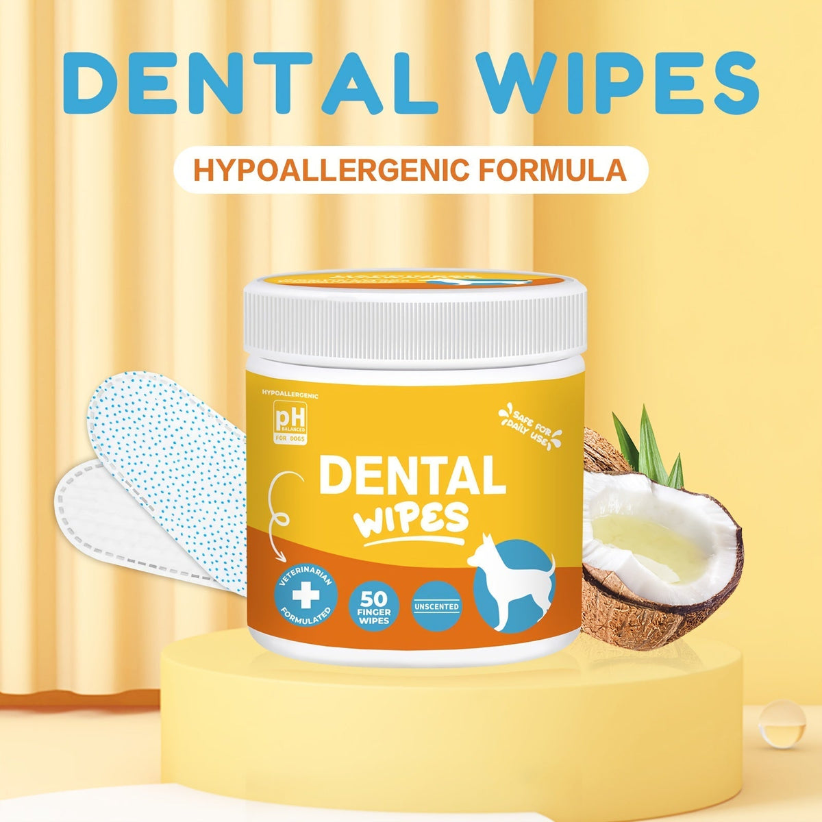 Dog Ear Cleaner Wipes with Finger Wipe Design - Soothing Deodorizing Itch Relief Coconut Scent Pet Ear Cleaning Wipes for All Dog Breed Sizes, Gentle and Easy to Use at Home