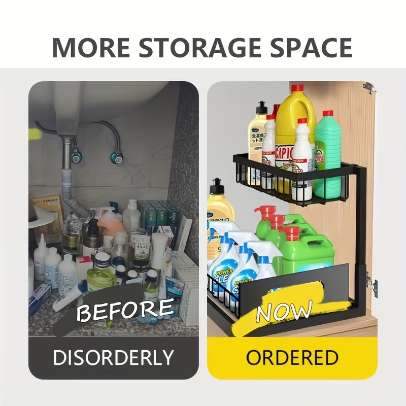 Pull-Out Under Sink Organizer, 2-Tier Slide-Out Cabinet Shelf, Kitchen/Bathroom Utility Storage Rack, Sliding Cabinet Organizer for Under Sink, Kitchen, Bathroom, or Pantry – 1 or 2 Pack Options