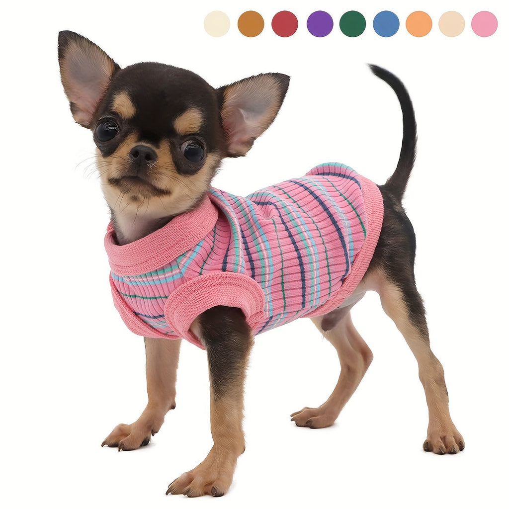 Soft Ribbed Striped Dog Tank Top Vest for Small Dogs - Lightweight Breathable Pullover Dog Shirt for XS to XXL Breeds, Cute Dog Clothes in 11 Colors for Chihuahua, Yorkie, and Pomeranian Daily Wear