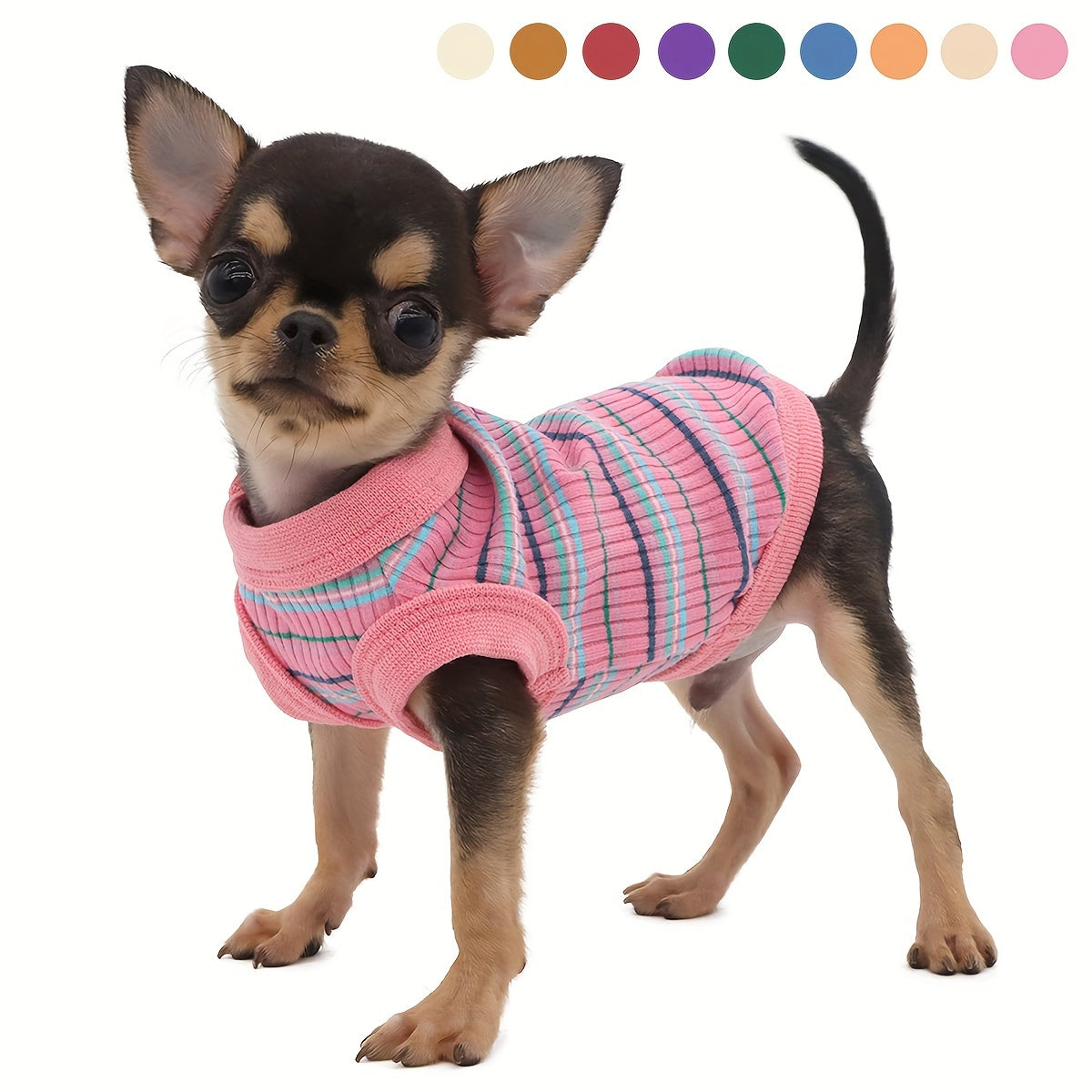 Soft Ribbed Striped Dog Tank Top Vest for Small Dogs - Lightweight Breathable Pullover Dog Shirt for XS to XXL Breeds, Cute Dog Clothes in 11 Colors for Chihuahua, Yorkie, and Pomeranian Daily Wear