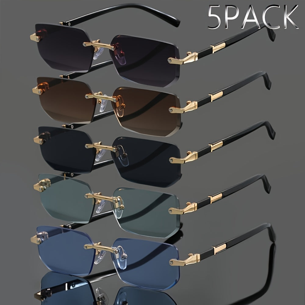 5-Piece Frameless Metal Fashion Glasses Set Unisex Classic Trendy Rimless Eyewear for Men and Women - Summer Party Street Style Photography Holiday Gift