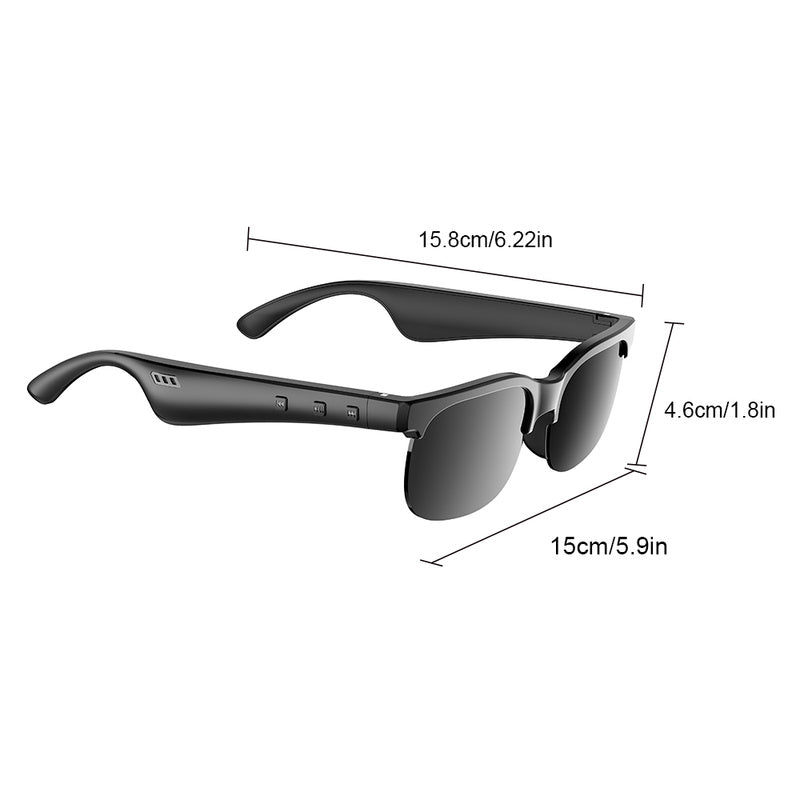 Bluetooth Audio Glasses 2-in-1 Wireless Smart Glasses with Built-in Stereo Speakers, USB-C Charging, Lightweight Open-Ear Sunglasses for Music, Gaming, and Video Calls, Compatible with iPhone and Android (Black/White)