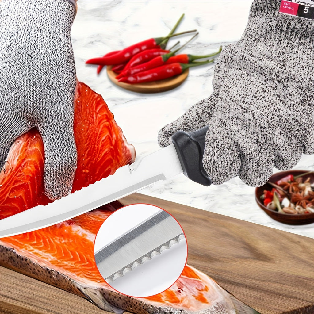 3-Piece Fishing Knife Set with Stainless Steel Blades, Fish Fillet, Boning, and Gutting Knives with Cut-Resistant Gloves, Fishing Line Cutter & Cord – Unique Fishing Gift for Anglers & Campers