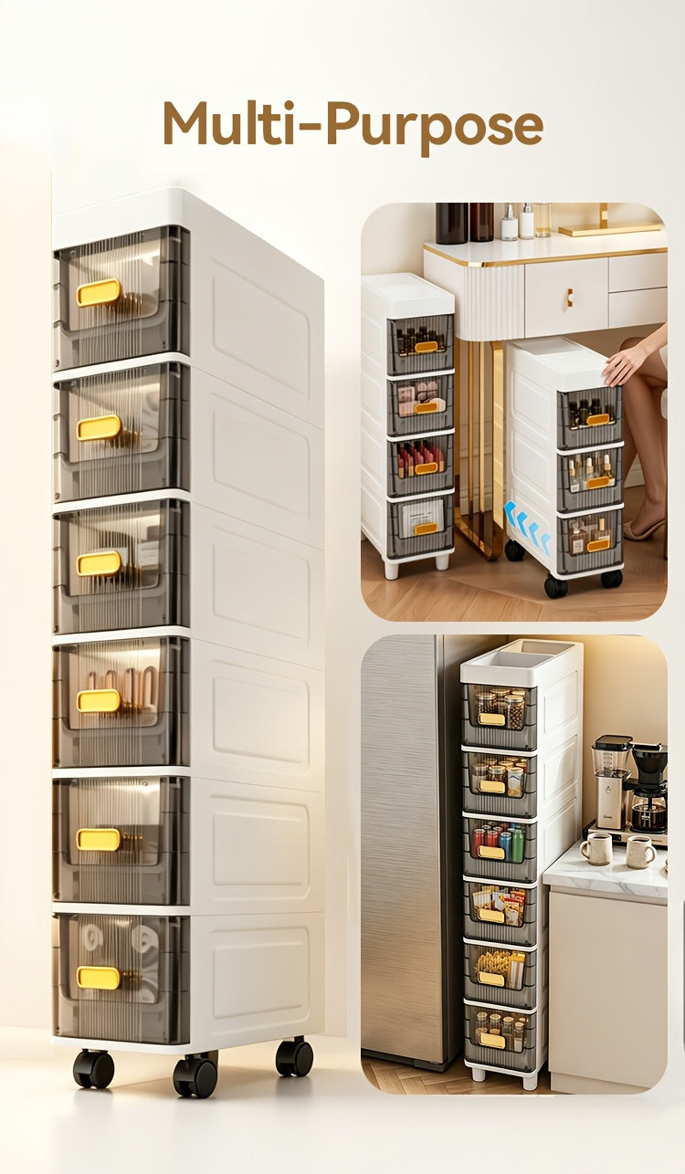 Slim Rolling Storage Cabinet with Drawers and Wheels, Waterproof PP Organizer, 3/4/5/6 Tier for Bathroom, Kitchen, Bedroom, and Small Spaces – Narrow Drawer Unit