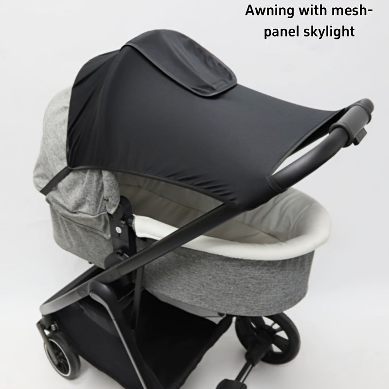 Stroller Canopy Sunshade with Elastic Mesh Sunroof, UV-Resistant Stretchable Single-Piece Sun Cover for Baby Strollers, Lightweight & Easy to Carry, Black
