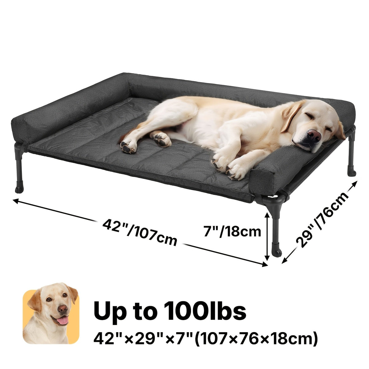 Cooling Elevated Dog Bed with Removable Pillow-Top Mat – Raised Bolster Dog Cot with Breathable Mesh and Non-Slip Feet, Dog Sofa Bed for Indoor & Outdoor Use