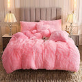 Plush Duvet Cover Set 3 Piece, Long Hair Knitted Polyester, Solid Color Fuzzy Comforter Cover with Zipper Closure, All-Season Soft Cozy Bedding Set for Bedroom, Multiple Colors Available