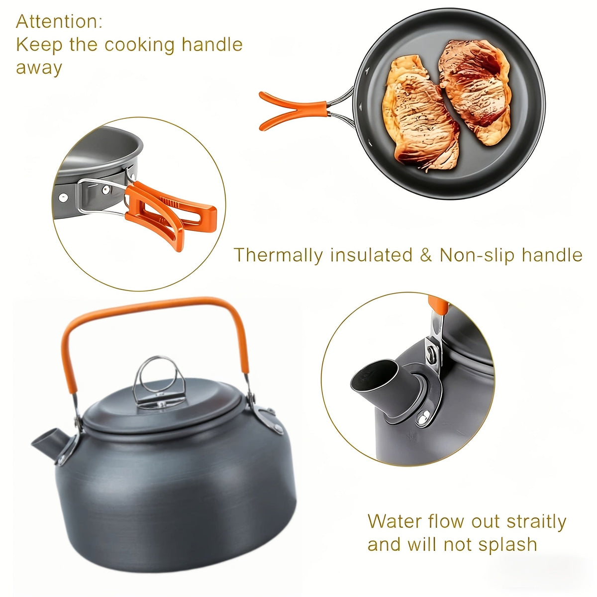 Camping Cookware Mess Kit 8/9/14/15 Piece, Portable Non-Stick Aluminum Alloy Camp Cook Set with Kettle, Pot, Frying Pan, Plates, and Utensils, Lightweight Backpacking Outdoor Cooking Gear for Hiking & Travel