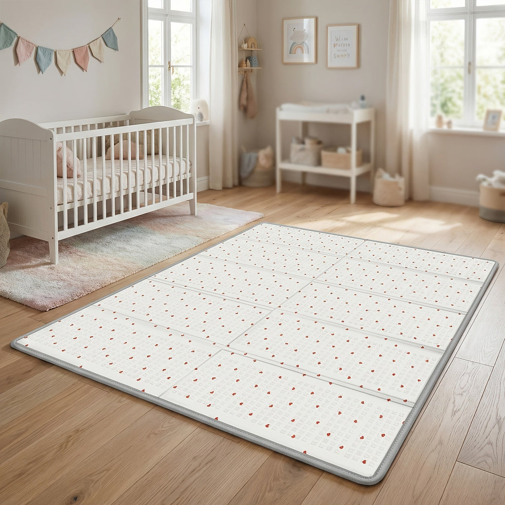 Large XPE Foam Baby Play Mat, Flip-Over Double-Sided Design, Portable Foldable Splash-Proof Crawling & Activity Mat for Living Room & Backyard, Heart + Rhombus Style, 2 Sizes
