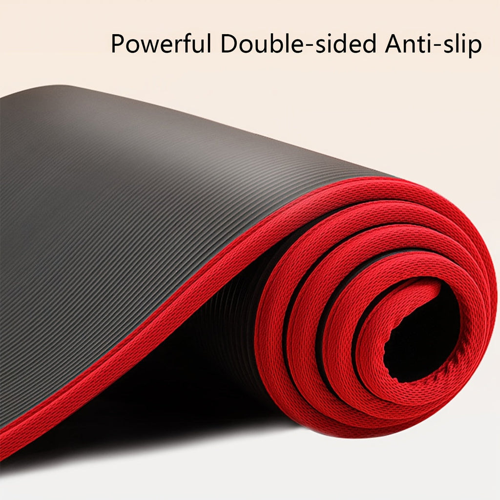 Yoga Mat 6.07×2.0 Ft 10mm Thick Non-Slip High-Density Tear-Resistant Edge-Trimmed with Carry Strap Roll-Up Storage for Yoga Pilates & Fitness – Black