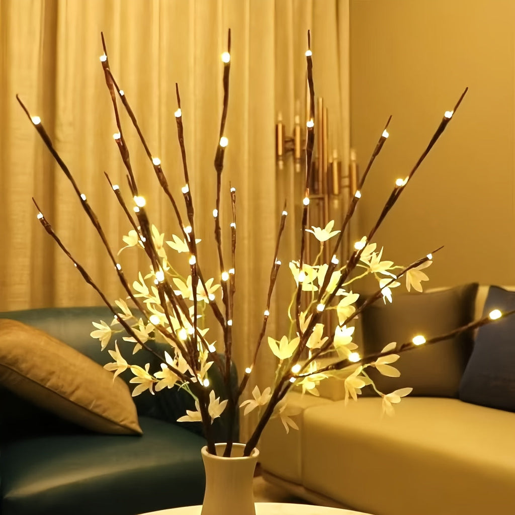 2-Piece Tree Branch LED Lights - Battery Powered, 20 LEDs Each - Vase Artificial Branch Decorative Lamp - Romantic Bedside & Home Decor - Warm Light