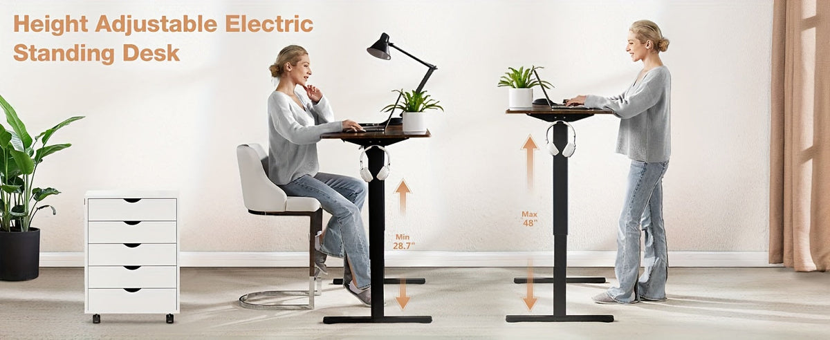 63-Inch Electric Standing Desk – Height-Adjustable Sit-Stand PC Workstation with Wood Desktop, Computer Table for Home Office, Bedroom, and Gaming Room, Suitable for Small Spaces