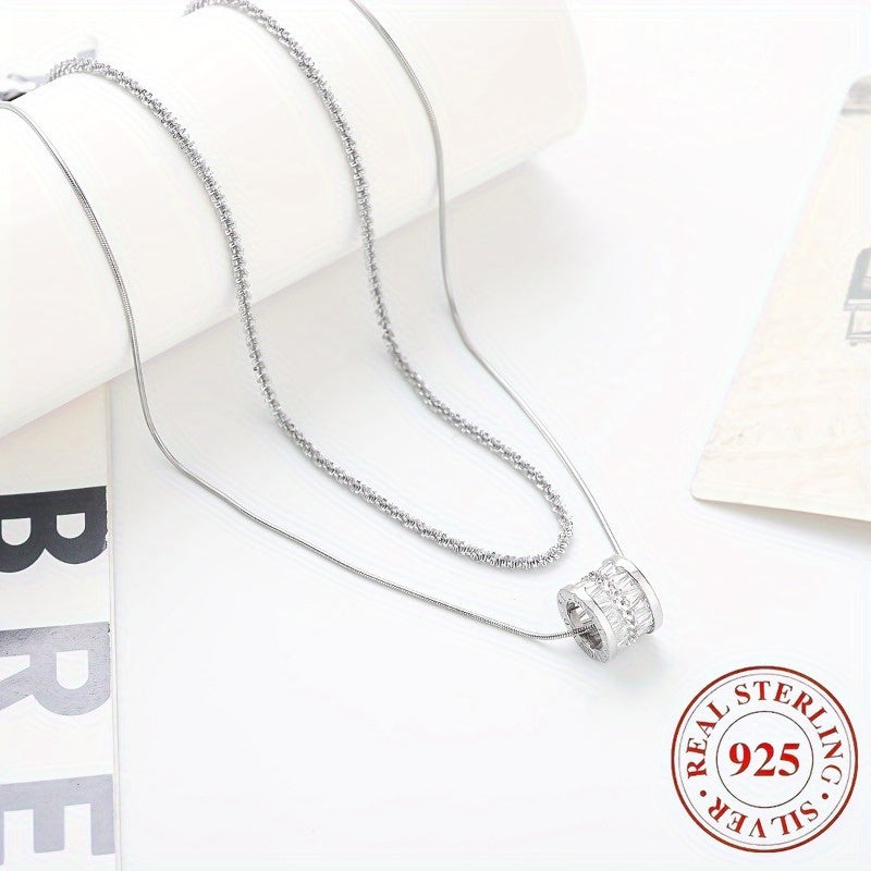 S925 Sterling Silver Double Layer Clavicle Chain Necklace for Women, Elegant Cubic Zirconia Sweater Chain, Minimalist Fashion Jewelry for Daily Wear and Gifts, All Seasons