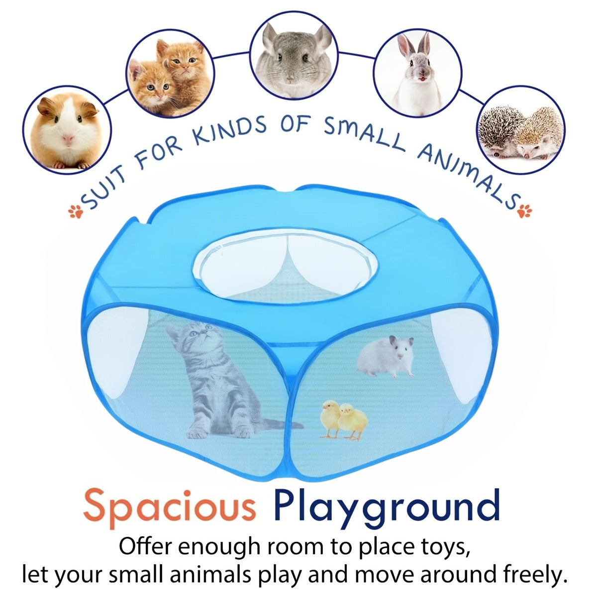 Portable Folding Small Pet Playpen Tent with Top Cover, Breathable Indoor Outdoor Enclosure for Guinea Pigs, Rabbits, Hamsters, Hedgehogs, Cats & Puppies, Lightweight Collapsible Pet Fence