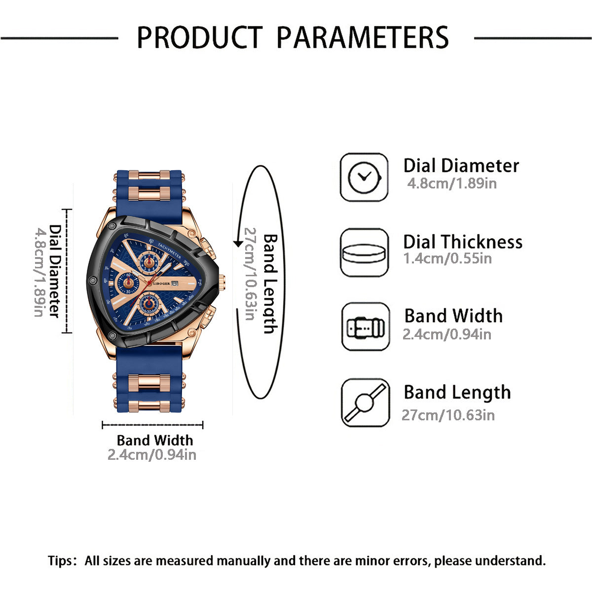Men's Luxury Quartz Watch, Triangular Dial, Silicone Band, Date Display, Chronograph, Business Casual Wristwatch, 5 Colors