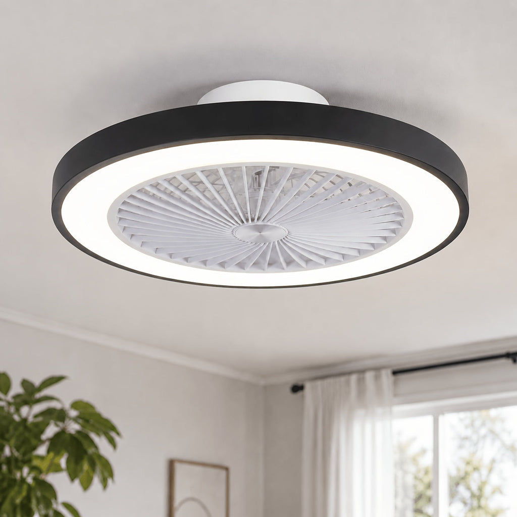 20" Bladeless Ceiling Fan with Light – Dimmable LED Flush Mount Hidden Reversible Blades 3 Color Temperatures 4 Speeds 3800LM 48W for Bedroom Restaurant in Black & White