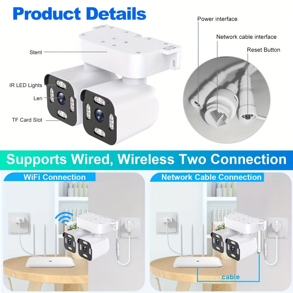 Dual Lens PTZ Security Camera Outdoor WiFi – 360° Pan Tilt Zoom 5MP, 10x Digital Zoom, Motion Detection, Two-Way Audio, Siren Alarm, Color Night Vision, App Control, Home Surveillance Camera