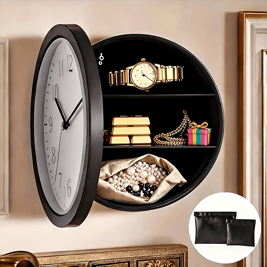 Wall-Mounted Diversion Safe Clock Hidden Secret Storage for Cash, Coins, and Valuables - Home/Office Security Vault, Concealed Safe, Sturdy and Durable