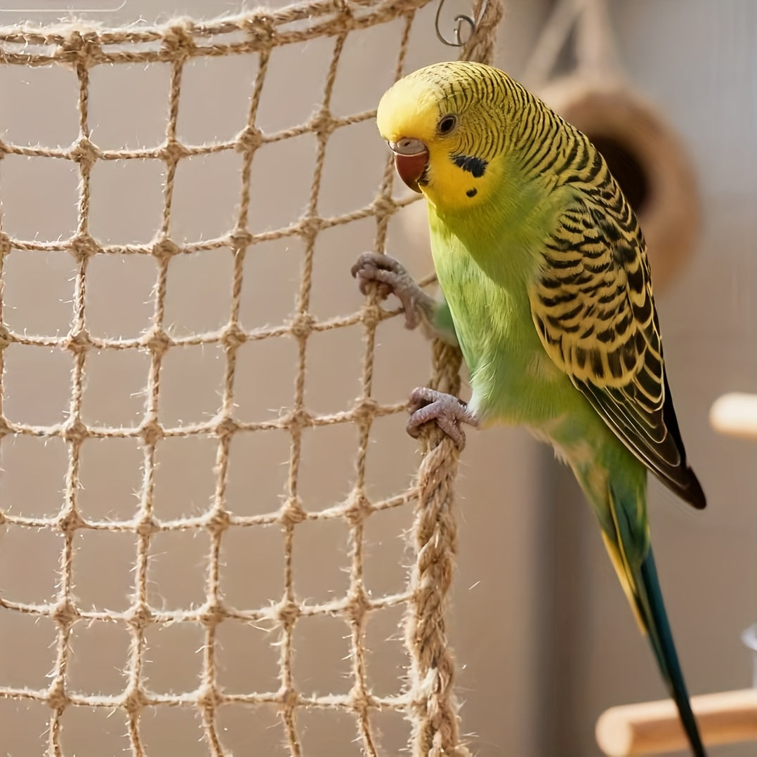 Bird Climbing Net Woven Mesh Pet Cradle Hammock for Parrots, Budgies, Cockatiels, Conures, Cage Rope Net Perch Activity Toy, Small/Large Size