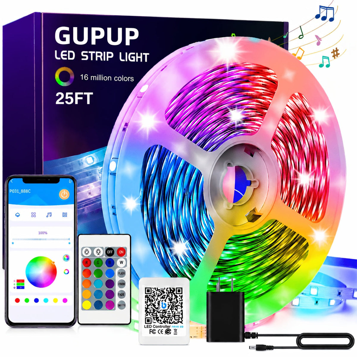 RGB LED Strip Lights App Remote Control Music Sync Dimmable Color Changing Timing – Smart LED Lights for Bedroom, Living Room, and Game Room Decor, 16.4FT to 200FT