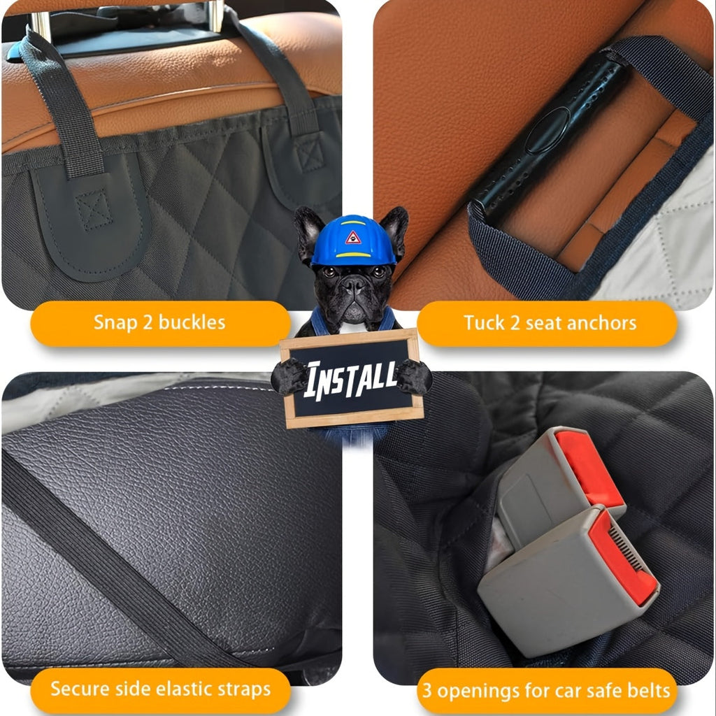 60/40 Split Bench Car Seat Cover for Cars, Trucks, and SUVs – Waterproof Rear Seat Protector for Pets & Kids, Easy-Clean 100% Polyester, Universal Fit, Black