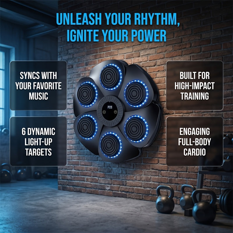 Wall-Mounted Wireless Boxing Machine – 9-Speed Punch Trainer with Counter LED Lights & Bluetooth Music for Home Gym Training (Gloves Included)