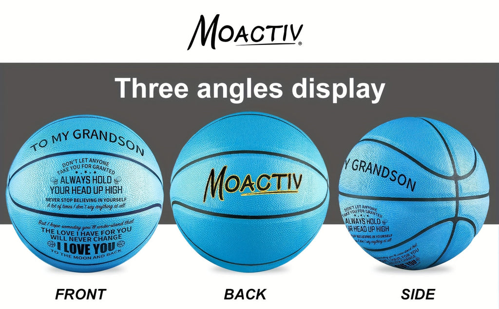 Engraved Basketball for Grandson & Son – Personalized Inspirational Size 7 Basketball with Pump, Motivational Gift for Birthday, Christmas, Anniversary, Blue Red Gold Black