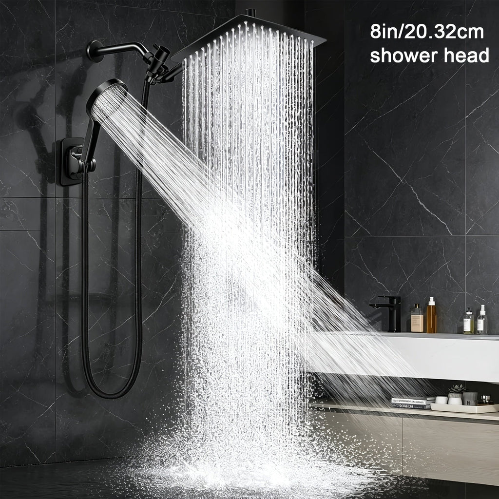 High Pressure Rainfall Handheld Shower Head Combo with 11-Inch Adjustable Extension Arm, 9 Settings, Anti-Leak Design, Chrome and Matte Black Finish