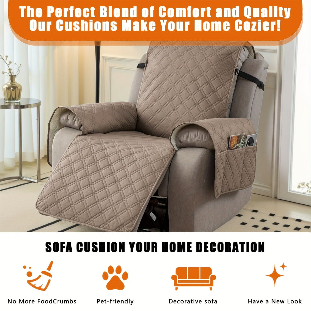 Waterproof Recliner Slipcover with Side Pockets, Anti-Slip Straps, 4-Layer Quilted Fabric, Pet & Kid Proof, Machine Washable Recliner Chair Protector – 11 Colors