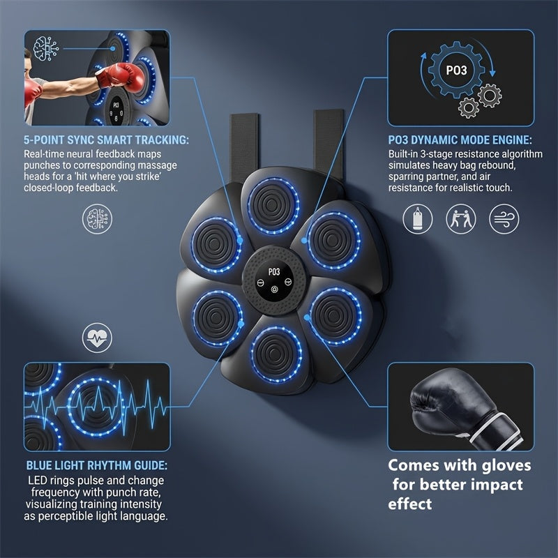 Wall-Mounted Wireless Boxing Machine – 9-Speed Punch Trainer with Counter LED Lights & Bluetooth Music for Home Gym Training (Gloves Included)