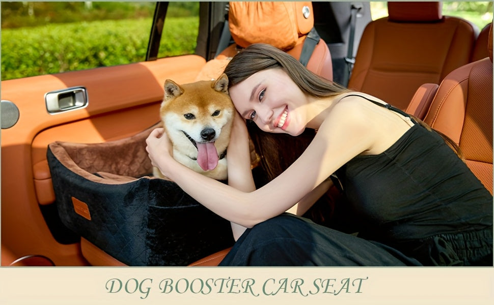 Dog Car Seat for Medium to Large Dogs – Washable Memory Foam Pet Travel Car Bed with Seat Belt Pass-Through, Adjustable Straps & 3-Point Installation, Gray, Black, Brown, All Black, Black-Gray