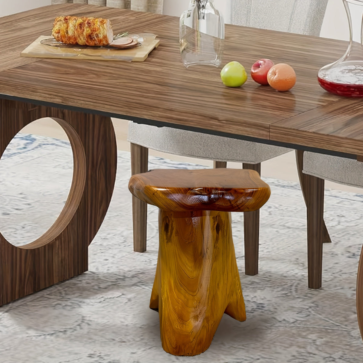 Natural Edge Solid Fir Wood Tree Stump Stool Side Table 280LBS Irregular Organic Design Waterproof for Living Room Bedroom Plant Stand Footstool Indoor Outdoor