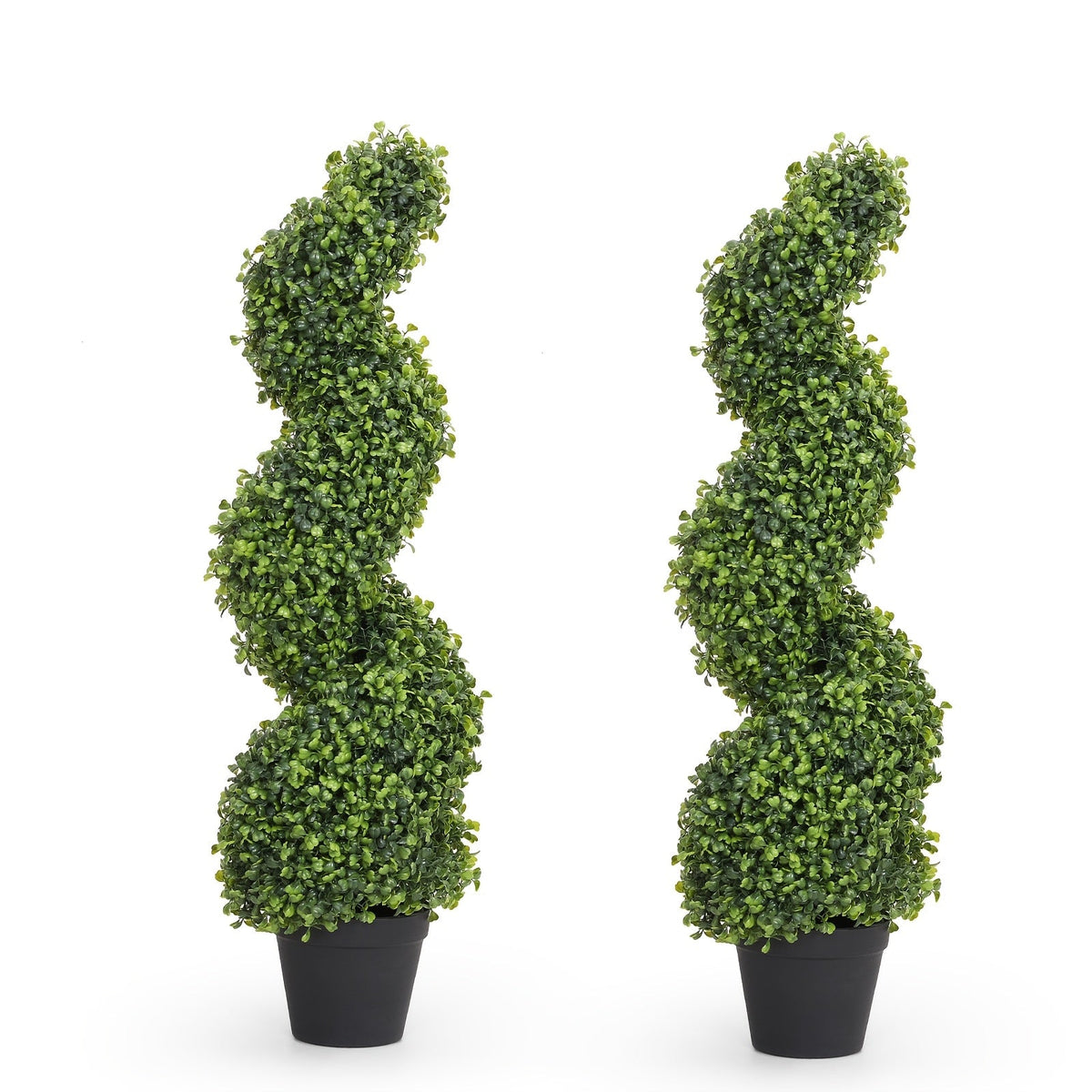 Artificial Spiral Topiary Trees 2pcs 3FT or 4FT, Faux Boxwood Cedar Outdoor Fake Plants All-Year Green for Porch Entryway Patio Garden Indoor Decor, Light Green Dark Green Milan Leaf