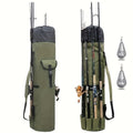 Large Capacity Folding Durable Fishing Rod Bag, Multifunctional Gear Carrier Case with Two Lead Weights, Fits Multiple Rods, Tackle Organizer for Freshwater and Saltwater Fishing