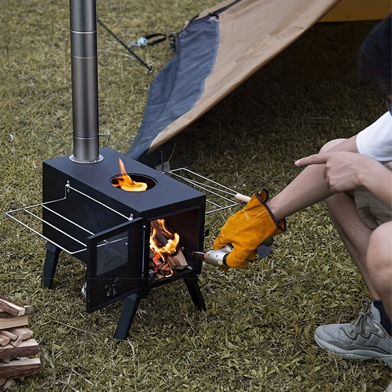 Portable Foldable Stainless Steel Wood Burning Camping Stove No Electricity or Flint Needed – Lightweight Compact Camp Stove for Tent Hiking Backpacking & Outdoor Cooking