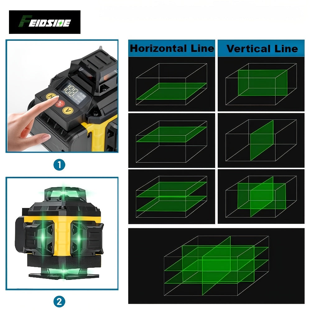 16-Line 4D Laser Level - 360° Self-Leveling, 2x 3000mAh Batteries, Remote Control, Digital Display, Optional 39" Tripod - Construction, Tile, Renovation, Wall & Floor Alignment, Picture Hanging