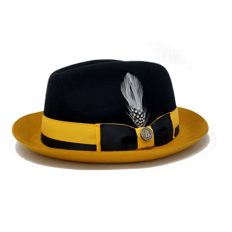 Men's Vintage British Gentleman Top Hat – Cashmere Wool Blend Adjustable 57-60cm, Classic Fall Winter Dress Hat in Black, White, Red, and Yellow, Stylish Gift for Men's Birthdays and Holidays