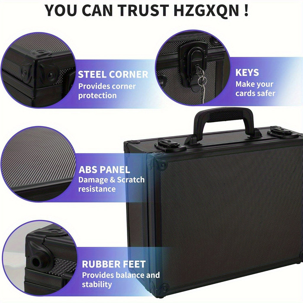 Trading Card Storage Box with Lock, Holds 600+ 3x4 35PT Rigid Top Loaders, Sports Card Organizer Case for Pokémon, MTG, Yu-Gi-Oh!, Baseball, Football, Standard and Mini Size Options