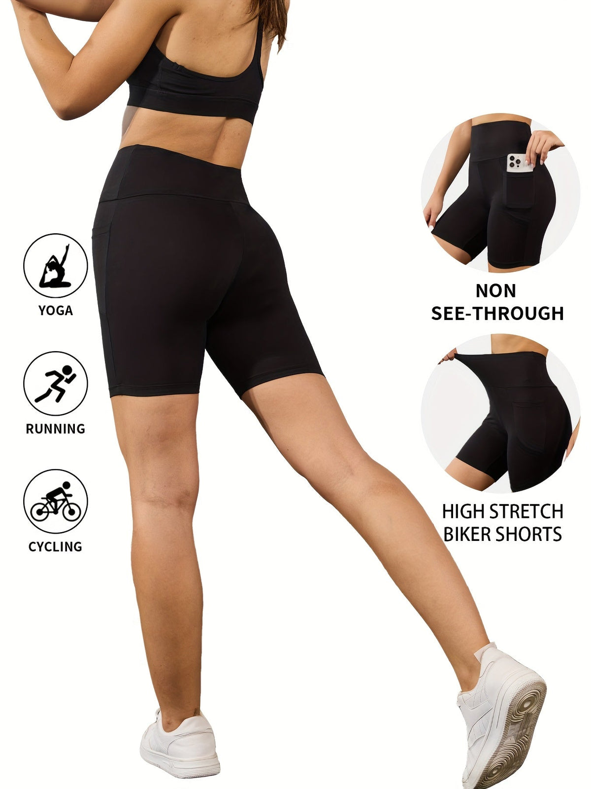 Women's High Waisted Biker Shorts 5-Pack with Pockets | Tummy Control, Non-See-Through | 6" Inseam Workout, Running, Yoga Athletic Shorts | Soft & Stretchy | XS-XXL | Mixed Colors
