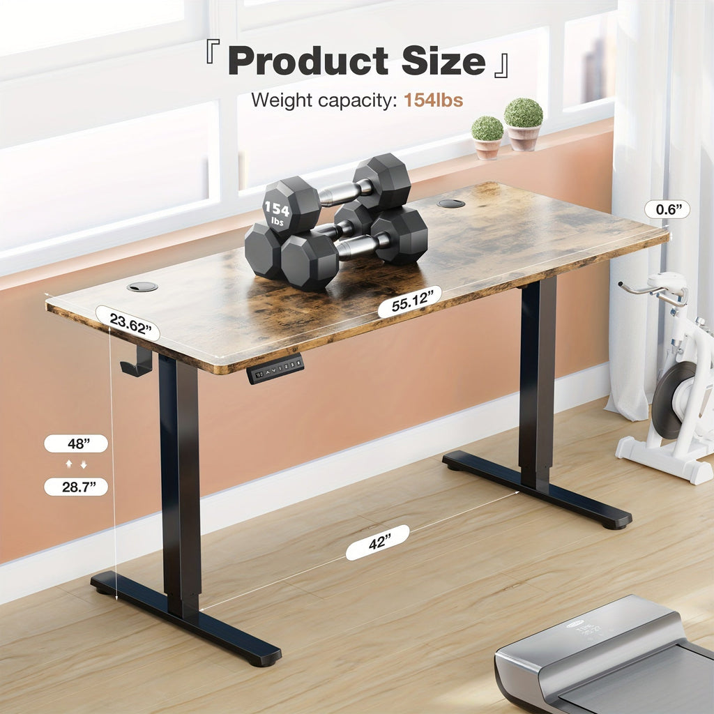 63-Inch Electric Standing Desk – Height-Adjustable Sit-Stand PC Workstation with Wood Desktop, Computer Table for Home Office, Bedroom, and Gaming Room, Suitable for Small Spaces