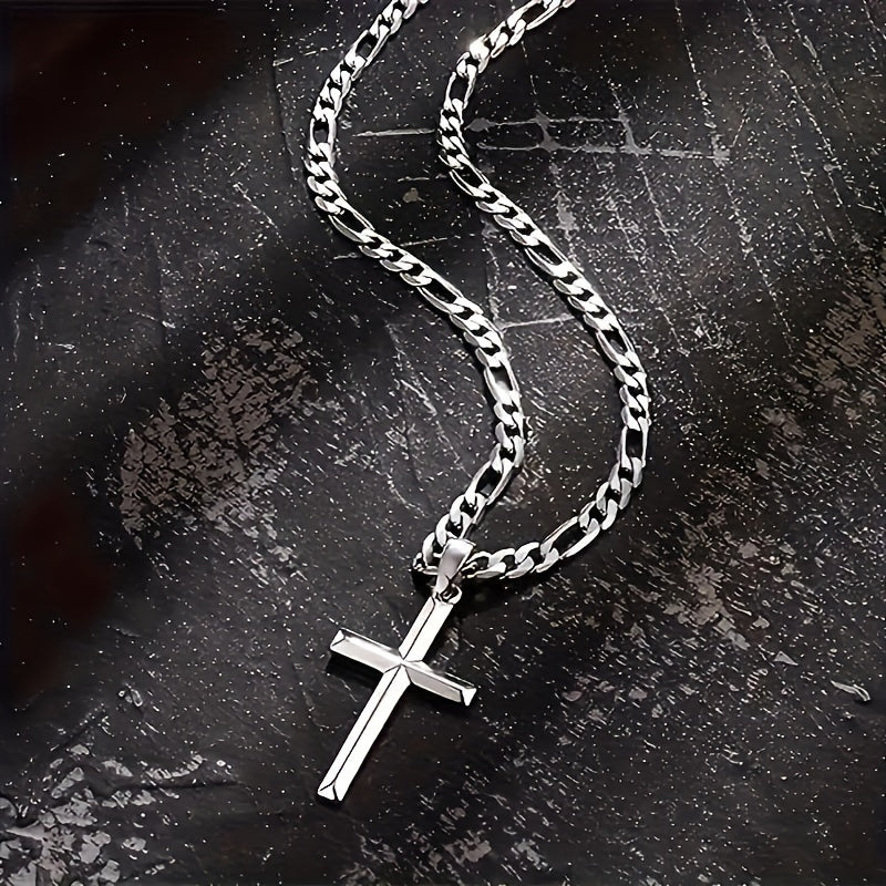 925 Sterling Silver Cross Pendant Chain Necklace – Unplated Natural Silver Avant-Garde Unisex Faith Jewelry, Unique Modern Cross Necklace Gift for Anniversary, Christmas, and Birthday for Men and Women