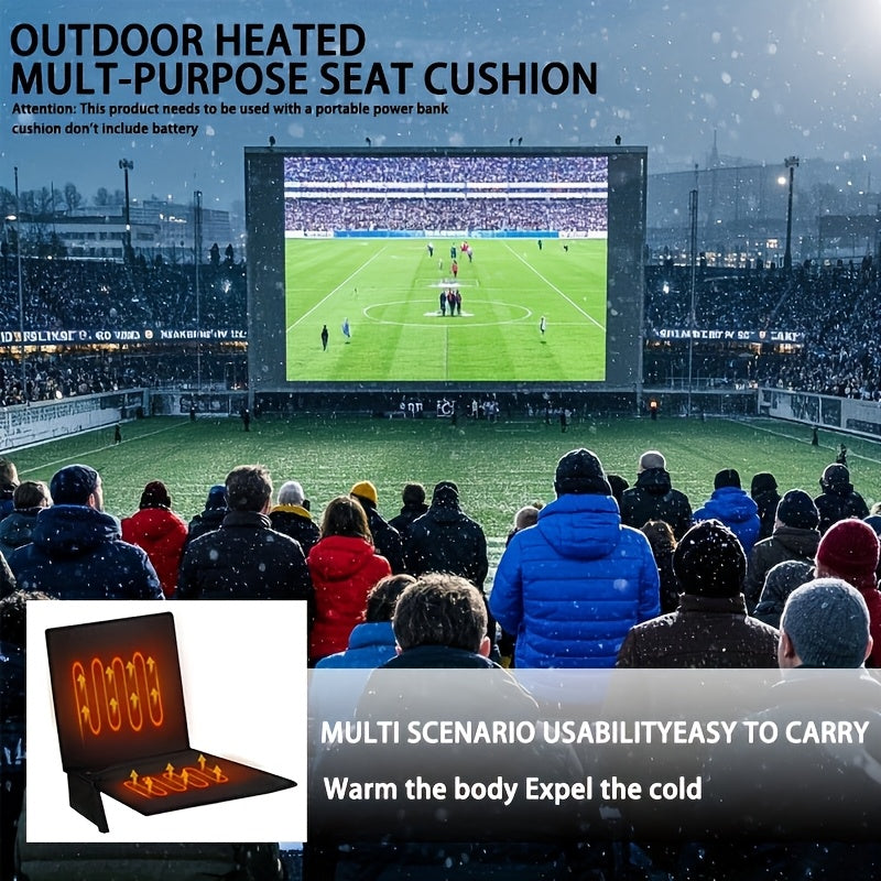 Portable Heated Seat Cushion – Foldable USB-Powered 3-Mode Heat Settings for Stadium Sports Camping & Indoor Outdoor Use in Black (Power Bank Not Included)