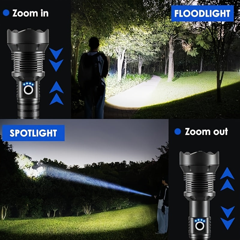 4000 Lumen Rechargeable Tactical Flashlight – High Lumens LED Handheld Torch, USB-C, 500M Range, 4 Modes, Aluminum Alloy, Waterproof for Camping, Fishing, Hiking, Night Patrol, and Emergency
